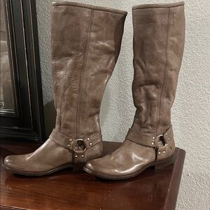 Frye Tall Harness Boots in Taupe